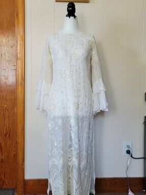 Boho White Embroidered Sheer Maxi Dress